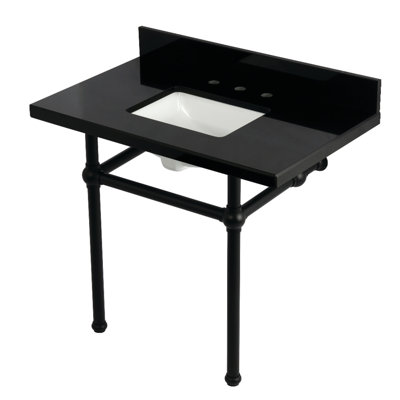 Lavabo console en granit noir 36 pouces avec pieds en laiton Kingston Templeton (8 pouces, 3 trous)