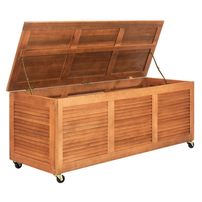 Outdoor Odette Eucalyptus Solid Wood Deck Box with Wheels, Natural