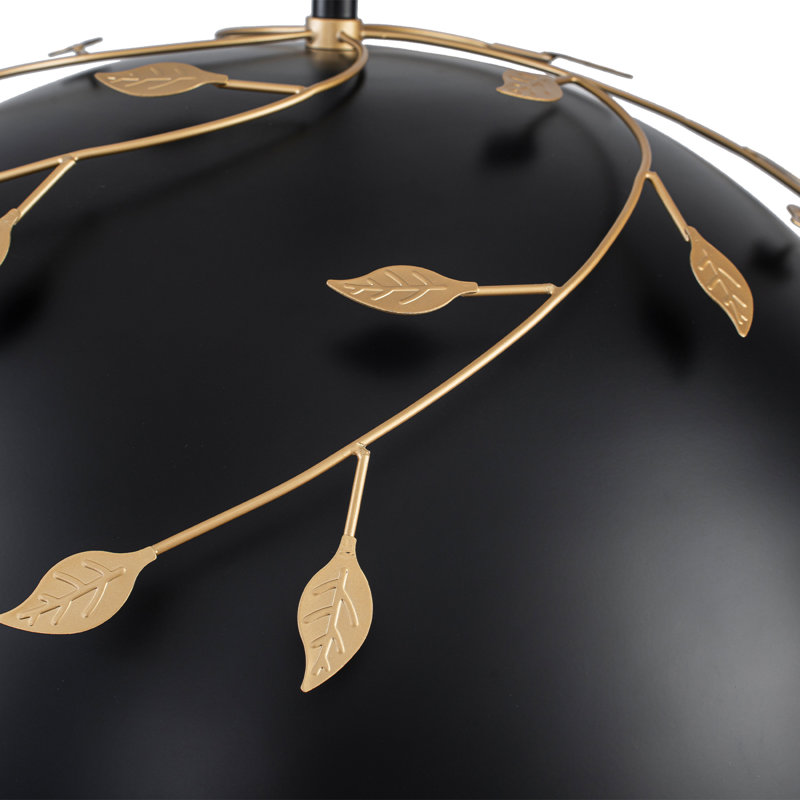 Luminaire suspendu moderne dôme noir 19,69 po avec détails en feuille d'or | Hauteur réglable de 20,47 po à 75,59 po | Finition noir mat et or | Base E26 à 3 lumières | Homologué ETL pour la salle à manger de l'îlot de cuisine