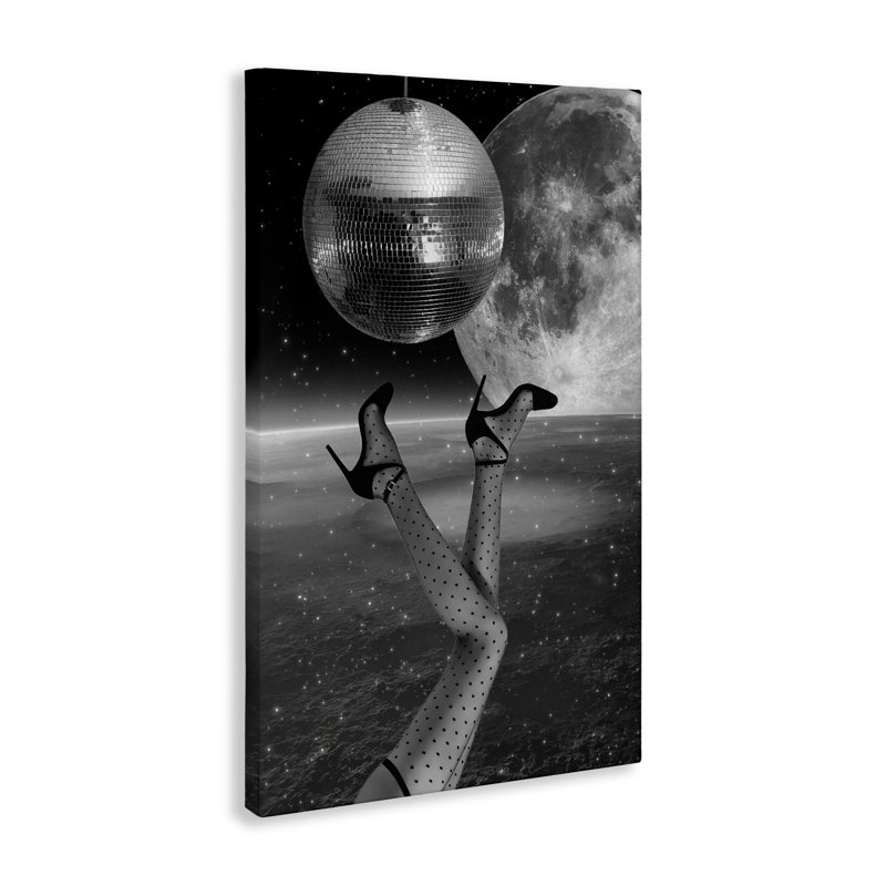 Toile Hangin 'Over Disco et planète, design par Elo Marc, H 45 po x l 30 po