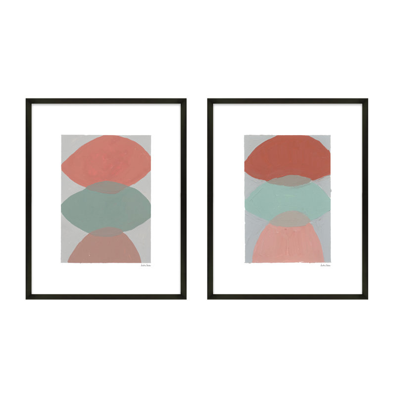 Triple Fusion. Set Of 2 Painting by Andrea Stokes, Black Framed, 20" H x 16" W x 1.25" D