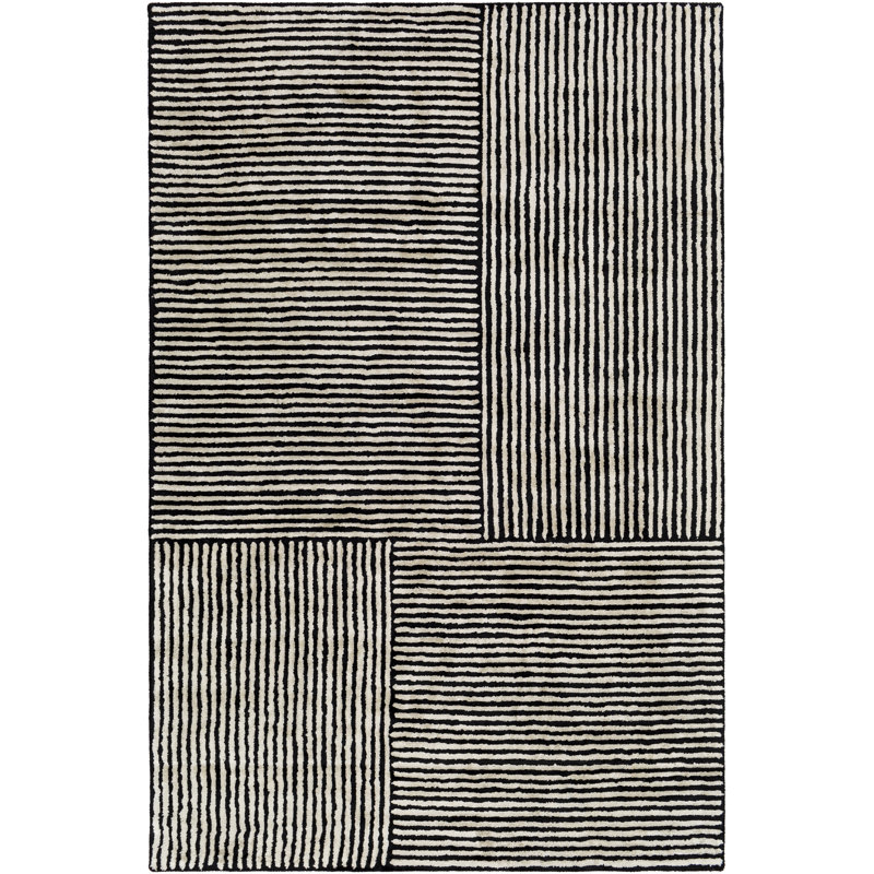 Tapis noir / ivoire touffeté à la main Balos, Rectangle 5 pi x 7 pi 6 po