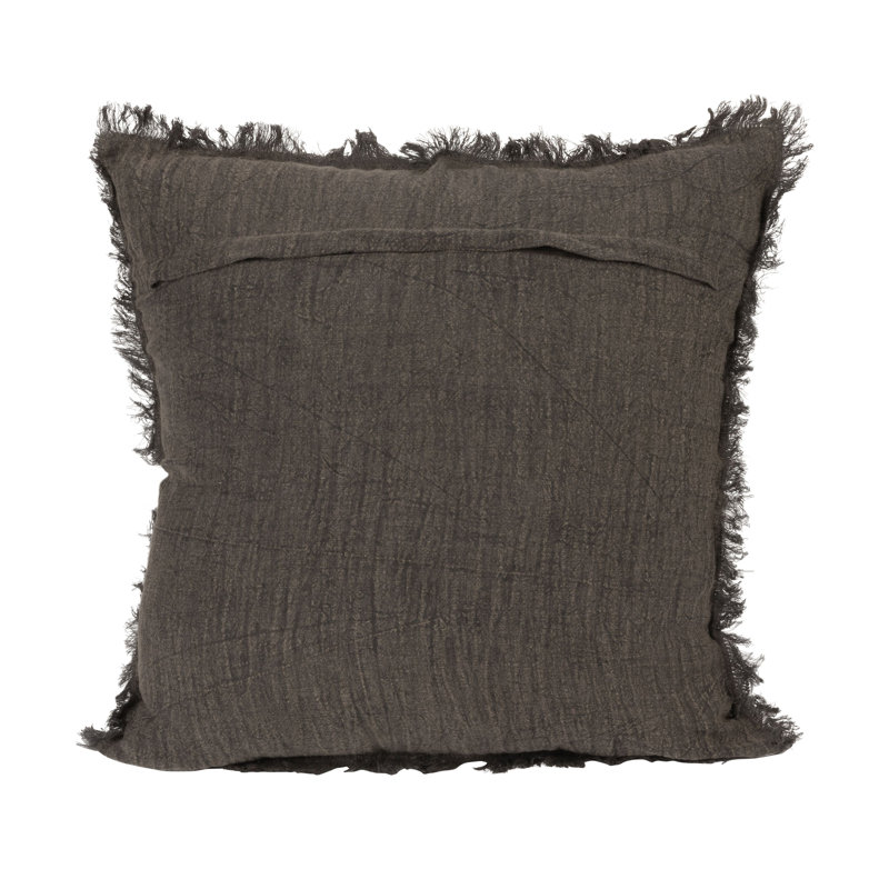 20-Inch Charcoal Linen Fringed Throw Pillow Set