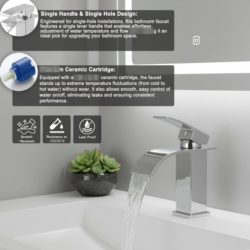 Robinet de lavabo monocommande pour salle de bain, design à trous, construction en acier inoxydable, cartouche en céramique de haute qualité, finition nickel brossé anticorrosion, tous les tuyaux d'alimentation inclus, profondeur 13,48, largeur 7,93.