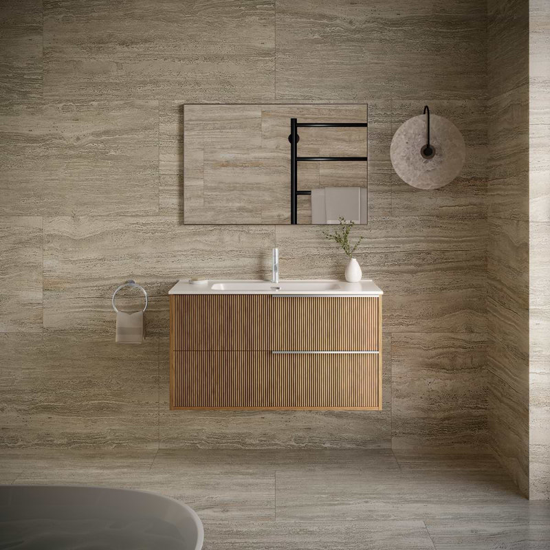Kora 39.76" Wall Mounted Single Bathroom Vanity with Top, Silver