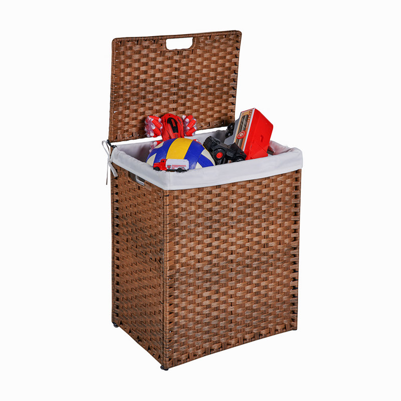 Brown Wicker Laundry Hamper with Lid and Powder Coated Frame