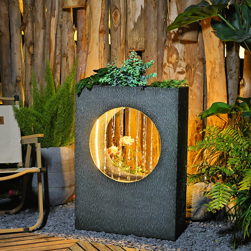 Mariacristina Hand Crafted Weather Resistant Floor Fountain with Light, Gray