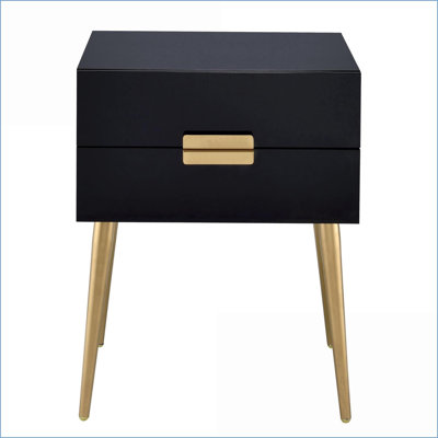 Table basse compacte noire et dorée avec 2 tiroirs, gain de place pour les petits espaces