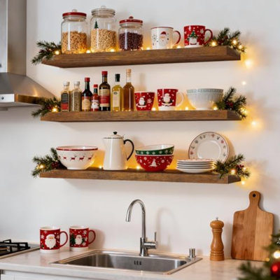 Floating Shelves For Wall, 36 Inches Wall Mounted Wood Shelves For Bathroom, Bedroom, Living Room, For Storage/Decor With 30Lbs Capacity - Rustic Brown,Set Of 3