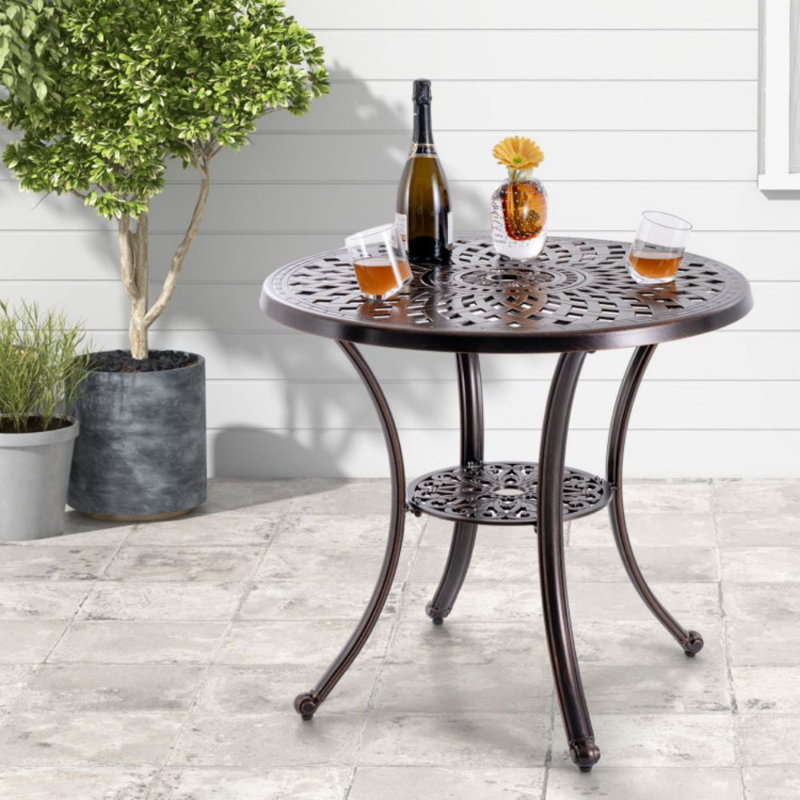 Table de patio en aluminium coulé 31 po de diamètre avec trou pour parasol