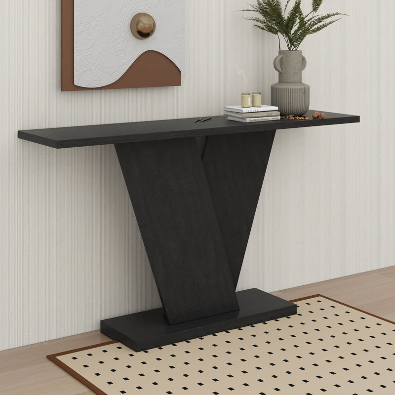 Long Console Table, Modern Wooden Sofa Table Behind Couch, Black