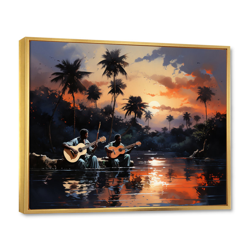 " African Serenading The I ", 12" H x 20" W x 1" D, Gold Floater Framed