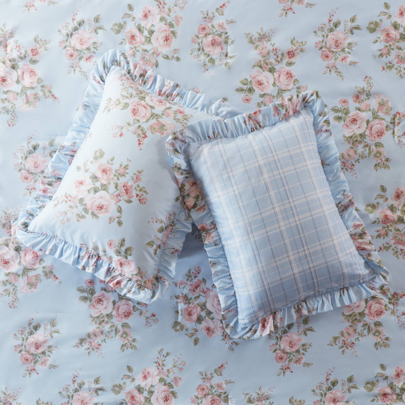 Bedding Sets King Comforter Set, Blue Floral Microfiber, Farmhouse Bedroom