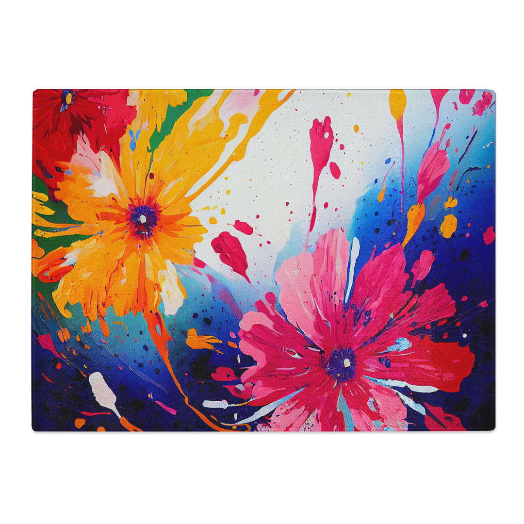 Splendid Flower Splash  Abstract  Glass Chopping Board