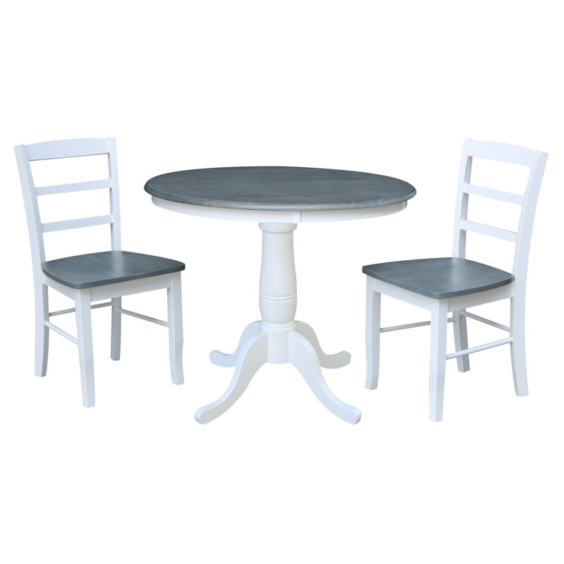 Ensemble de salle à manger en bois massif pour 2 personnes Hannington, Blanc / gris bruyère
