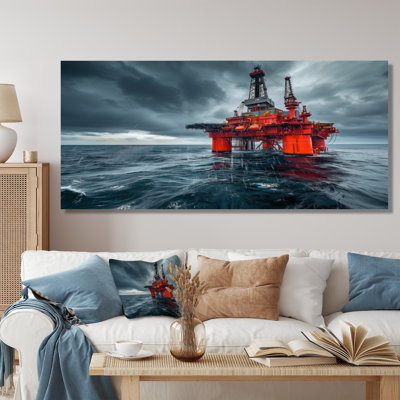 Red Grey Winter Drilling Dynamics Oil Rig - Oil Rigs / Fields Wall Art Living Room