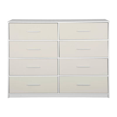 Commode 8 tiroirs avec grands tiroirs en tissu, blanc