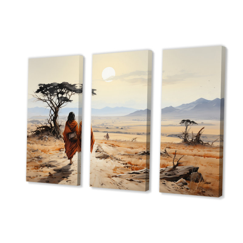 «African Nomadic Wanderer II» sur toile, reproduction de 3 pièces, H 40 po x l 60 po x P 1 po