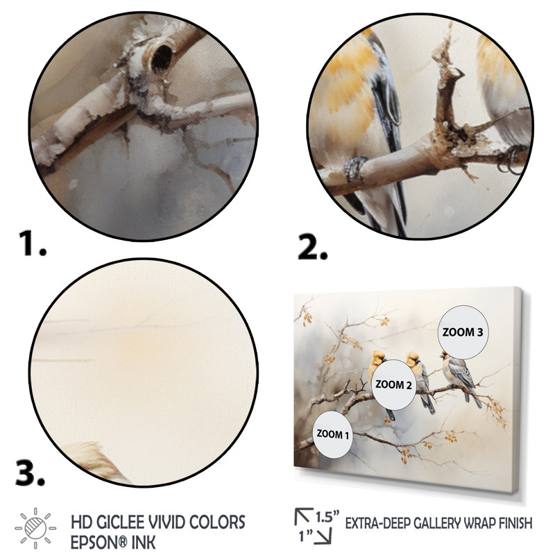 «Bird Silent Watcher VI» - art mural oiseau, H 24 po x l 32 po x P 1 po, Cadre flottant noir