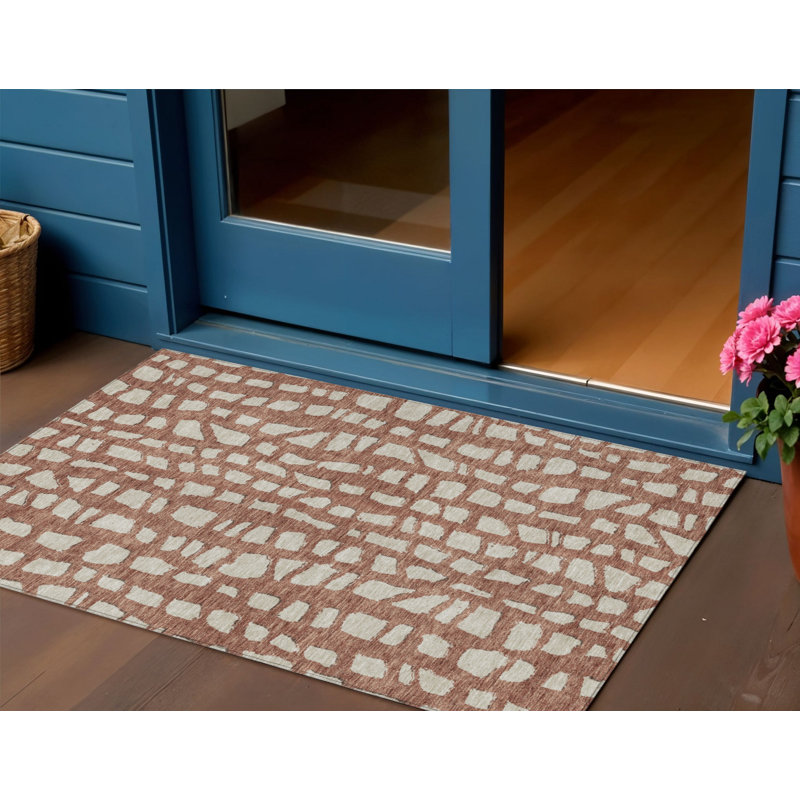 Tapis intérieur lavable abstrait ivoire 3 pi x 5 pi