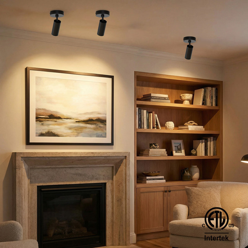 Projecteur de plafond noir à DEL réglable 5cct pour galerie, lampe directionnelle pour la maison, 2700-5000K, 15 ° -45 °, CRI90 +