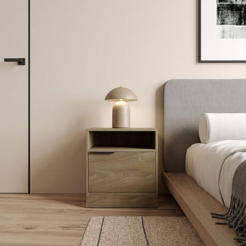 Swarn 114.3cm W Solid Wood Bedside Table, Oak