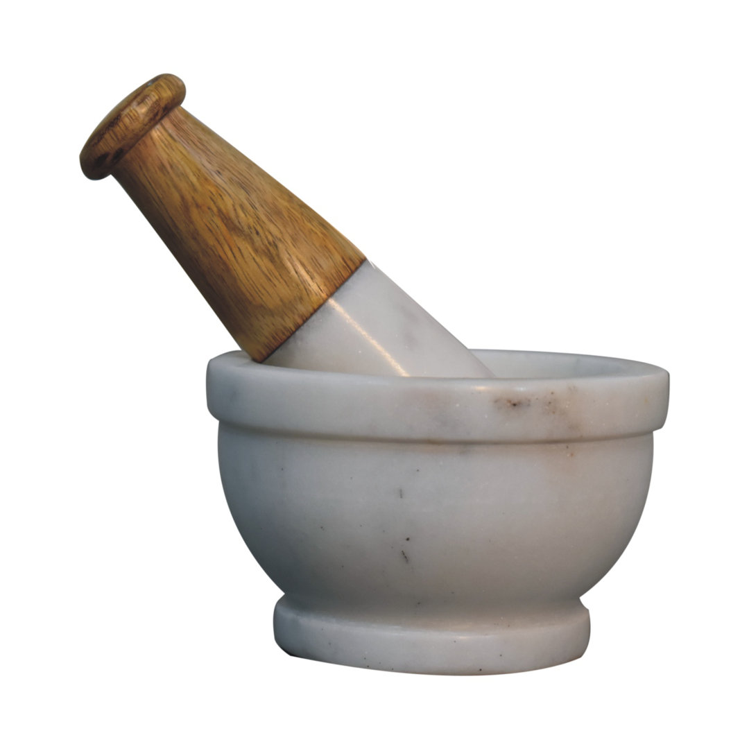 Large Wood & Marble Pestle And Mortar Set