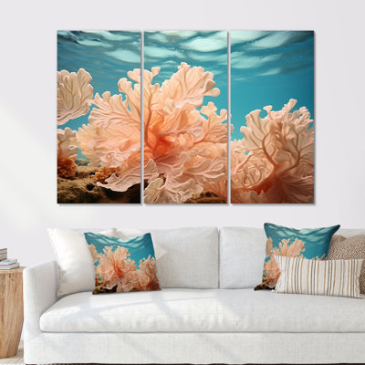 «Peach Coral Expression - Coastal Coral Under Water», ensemble d'art sur toile