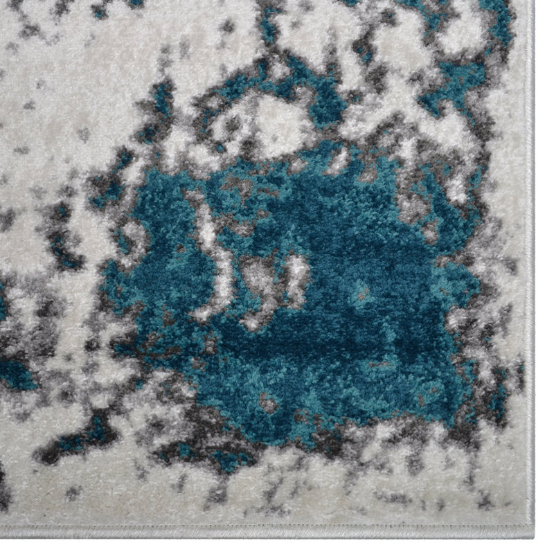 Machine Made Heatset Polyproplyene Area Rugs - Ivory Blue Color, Abstract Modern Design, Low Pile Machine Made Area Rugs for Living Room, Bed Room