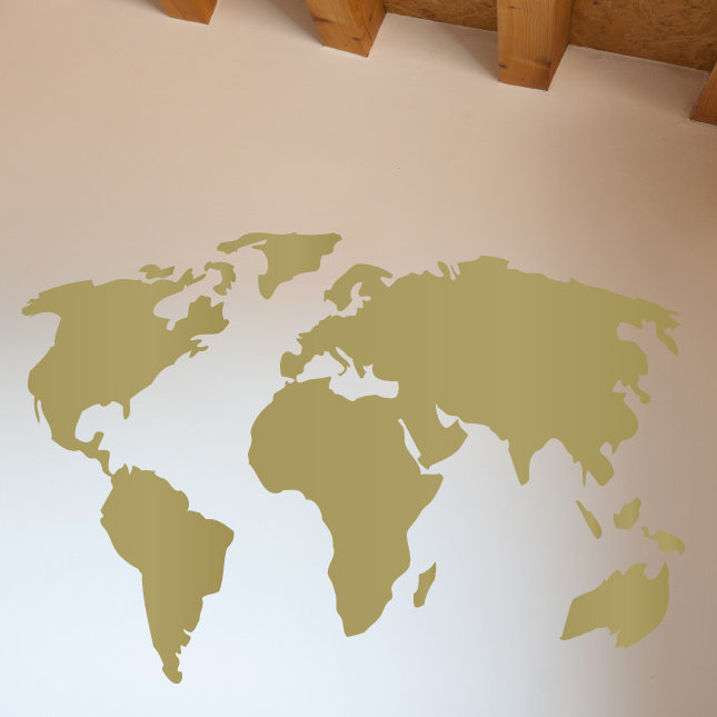Décalcomanie murale carte du monde, H 22 po x l 32 po x P 0,01 po, Or