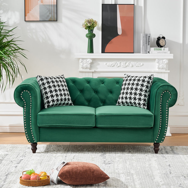 Selita 66.96" Velvet Loveseat Sofa With Nailhead, Emerald Green