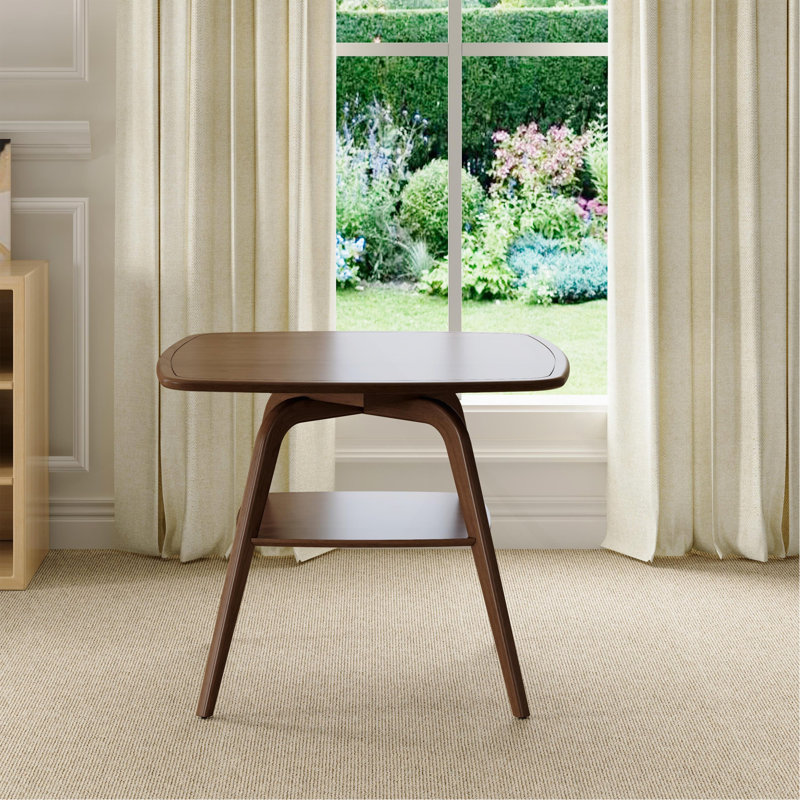 Table de salle à manger moderne en bois avec tablette de rangement, finition noyer