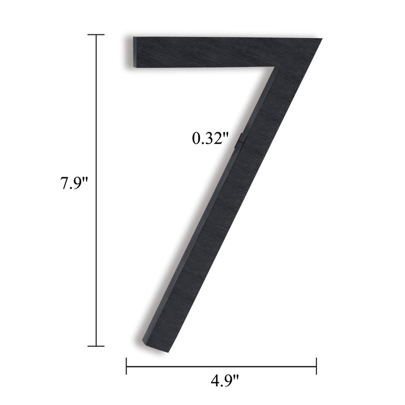 Numéro de maison 8 po en aluminium massif antirouille, flottant ou encastré, Noir brossé, #7