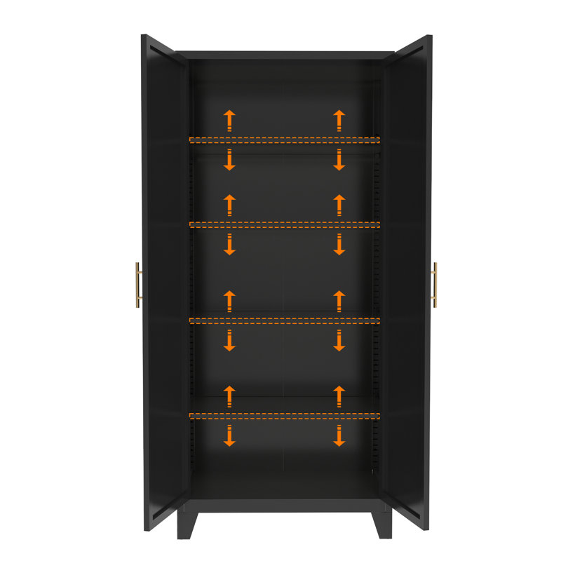 71" Steel Storage Cabinet With 2 Shapely Doors And Adjustable Shelves, Multi-Functional Storage For Bedroom, Living Room, And Kitchen