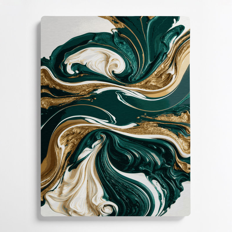 Abstrait art fluide en métal vert 80, H 24 po x l 36 po