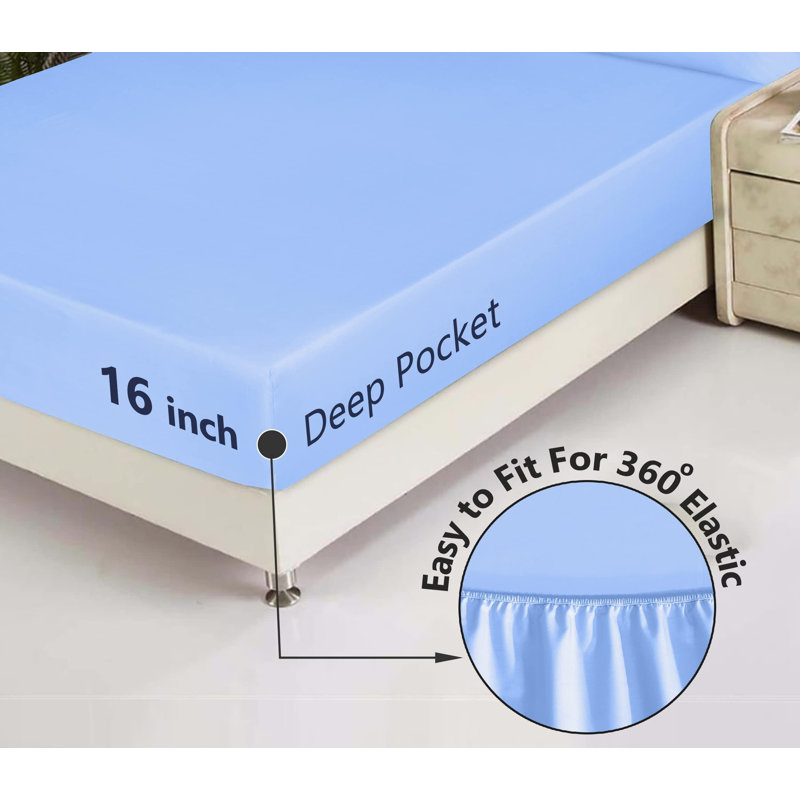 100% Cotton Sheets Sets Soft Crispy Percale Cooling Sheets 16 Inch Deep Pocket Bed Sheets, Sky Blue