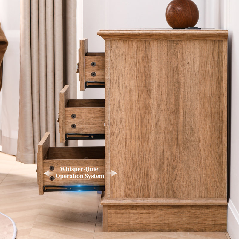 21.65'' Wide Nightstand With 3 Drawers, Natural, Set of 1