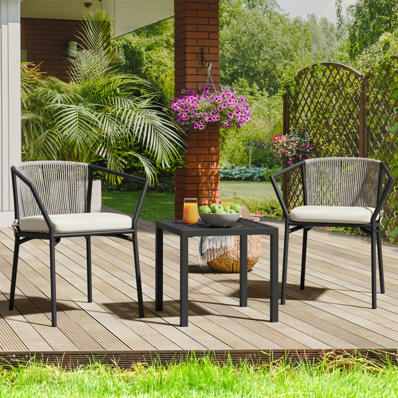 Buela 2 - Person Patio Conversation Set with Cushions, Grayish White