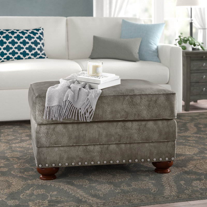 Shandon Fabric Upholstered Nailhead Ottoman, Goliath Mica