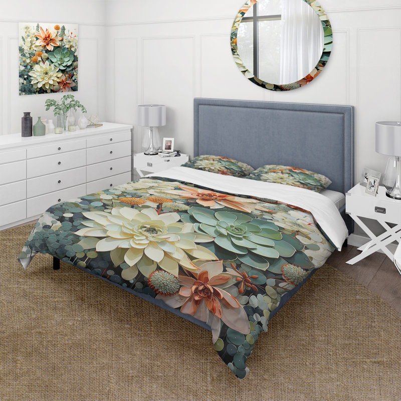 Ensemble de housse de couette en microfibre / polyester vert et blanc, Housse de couette simple + taie décorative standa
