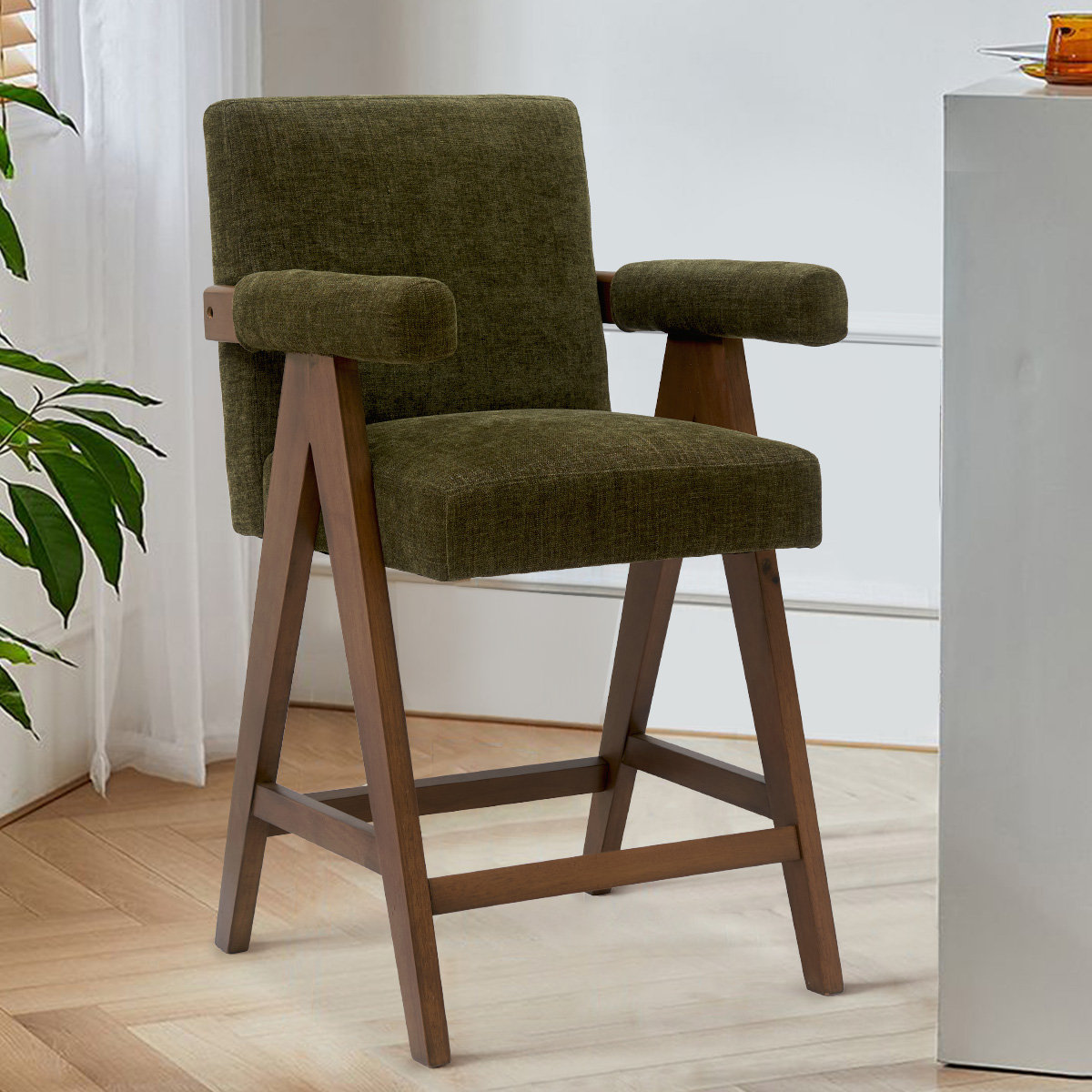 Brittnie 25.5 " Bar Stool, Green Basketweave