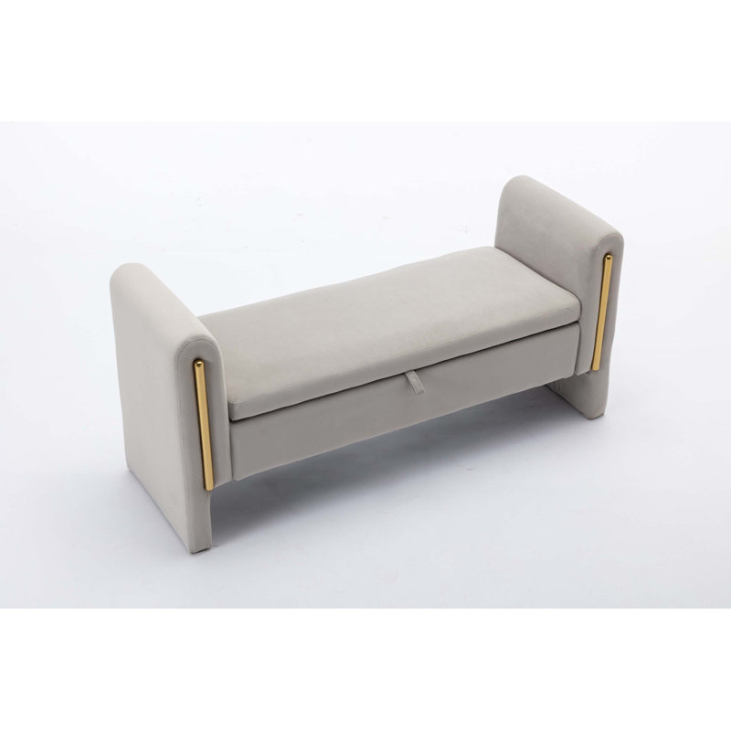 Banc de rangement rembourré Ferreri, Velours gris clair, H 24,6 po x l 53,1 po x P 17,7 po