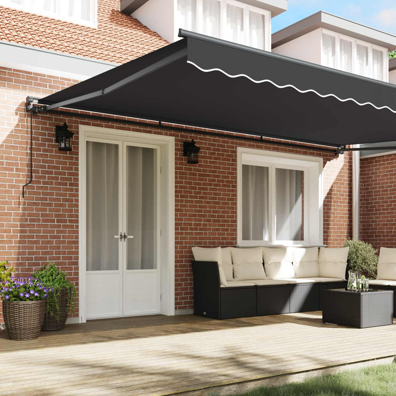 VidaXL Polyester Cover Retractable Patio Awning, 165cm H x 500cm W x 300cm D, Anthracite/Black