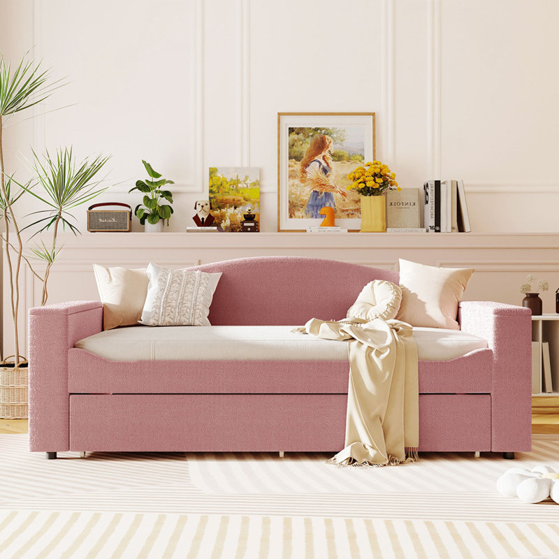 Lit de jour rembourré avec couchette, Lit simple, Rose