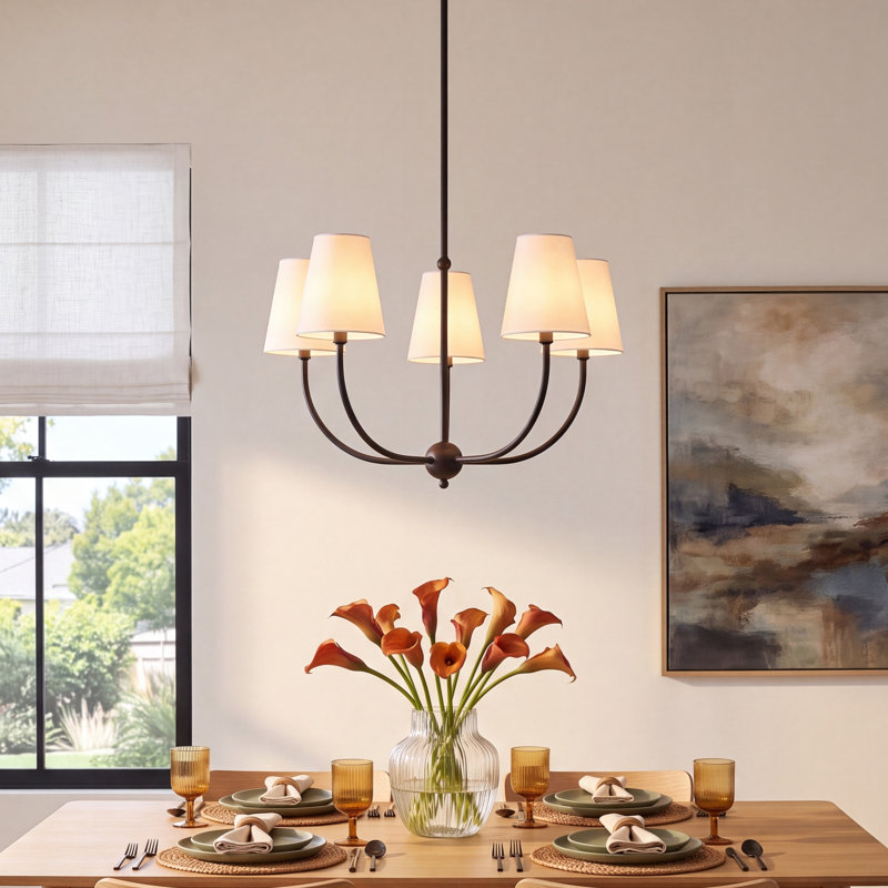 Zisa Zandy Chandelier, 16" H x 26" W x 26" D, 5, Matte Black