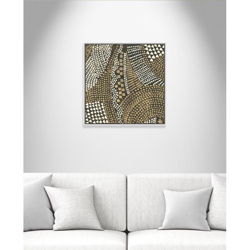 «Reaching Gold II», peinture sur toile à cadre flottant, H 25,5 po x l 25,5 po x P 2 po, Cadre blanc