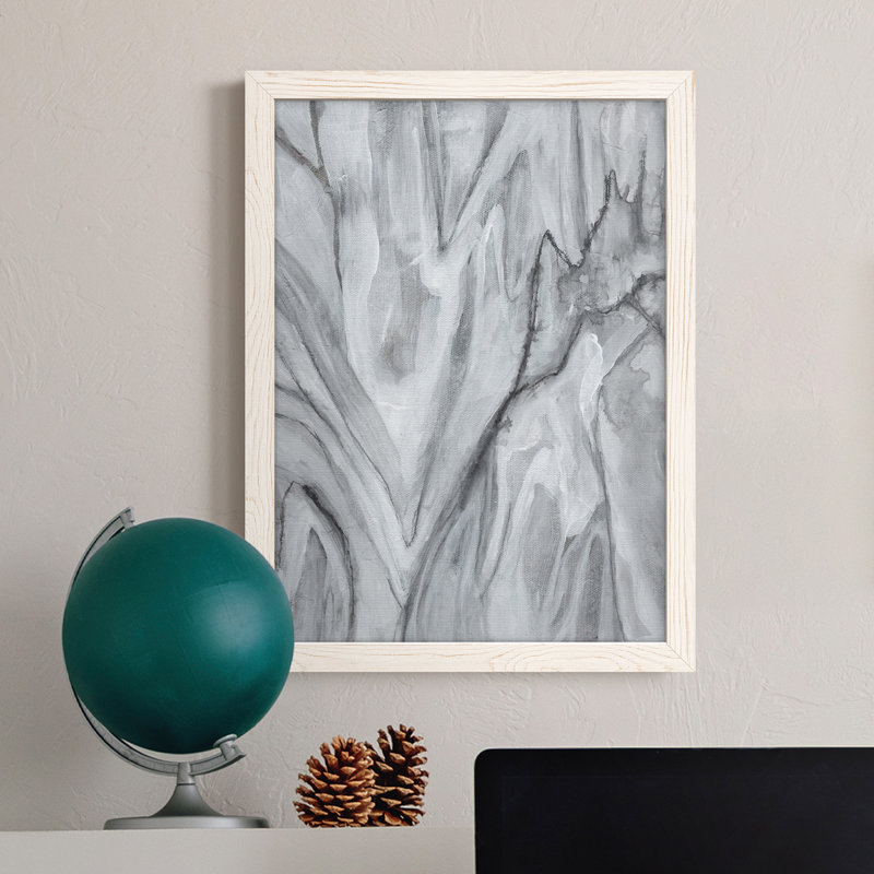 Marbré blanc II, toile encadrée de qualité supérieure - prête à être accrochée, H 23 po x l 32 po x P 1 po, Cadre blanc