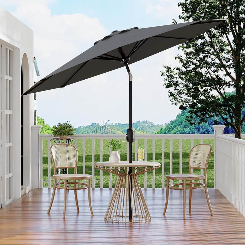 272cm Beach Parasol, Grey Geometric