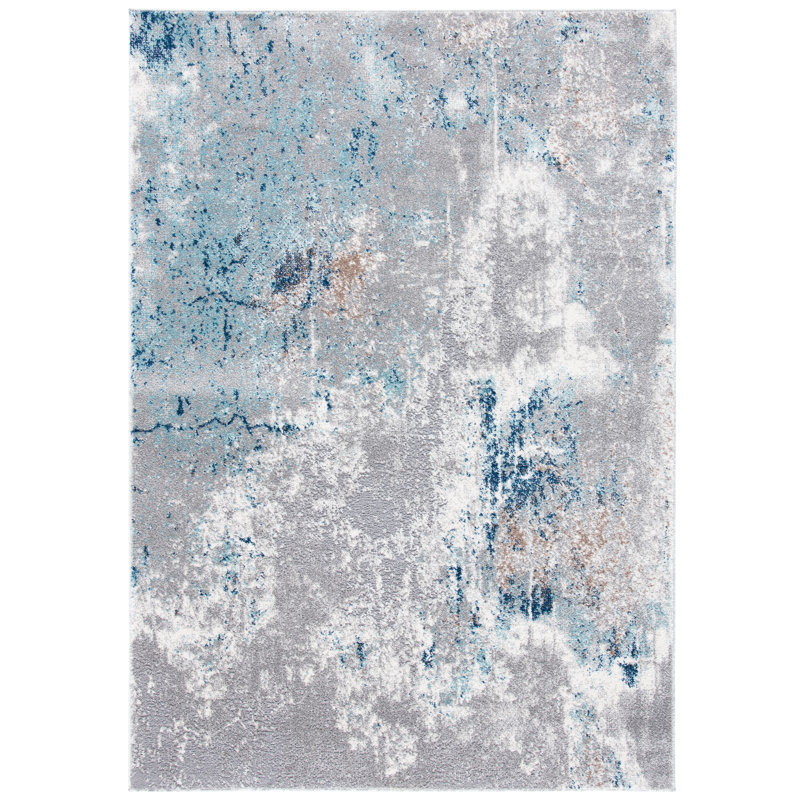 Abstract Grey/Blue Area Rug, Rectangle 3' x 5'