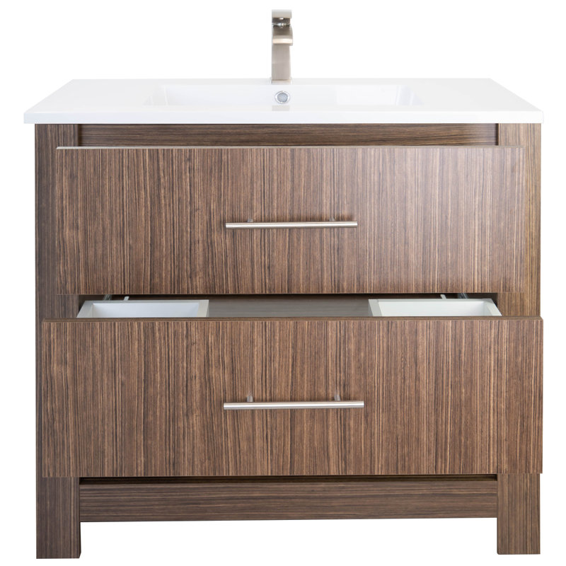 Ensemble de meuble-lavabo sur pied à simple cuve 36 "Jakobina, Noyer noir